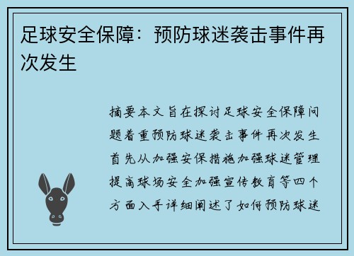 足球安全保障：预防球迷袭击事件再次发生